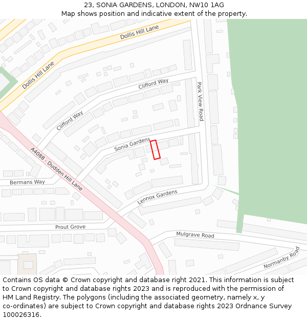 23, SONIA GARDENS, LONDON, NW10 1AG: Location map and indicative extent of plot