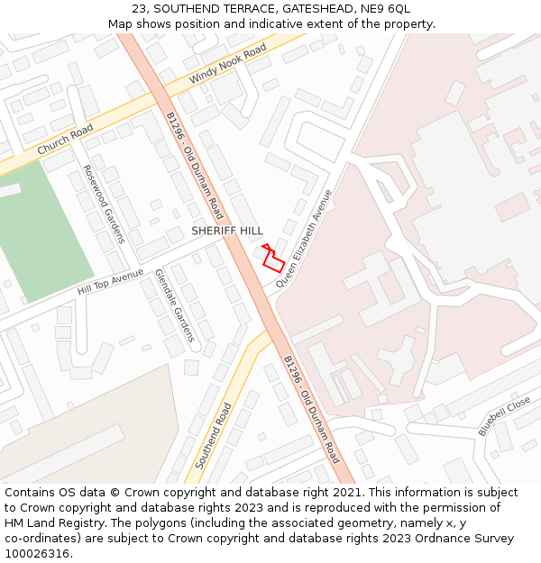 23, SOUTHEND TERRACE, GATESHEAD, NE9 6QL: Location map and indicative extent of plot