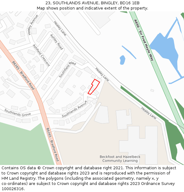 23, SOUTHLANDS AVENUE, BINGLEY, BD16 1EB: Location map and indicative extent of plot