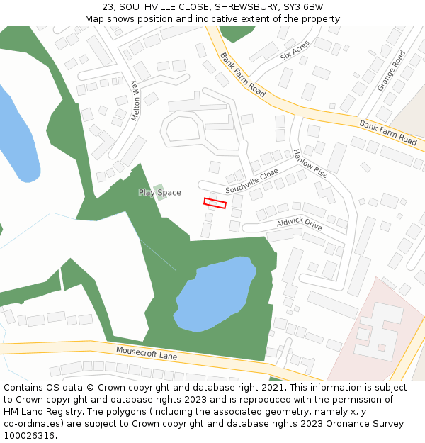 23, SOUTHVILLE CLOSE, SHREWSBURY, SY3 6BW: Location map and indicative extent of plot