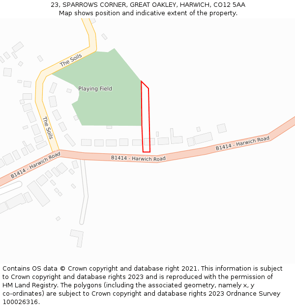 23, SPARROWS CORNER, GREAT OAKLEY, HARWICH, CO12 5AA: Location map and indicative extent of plot