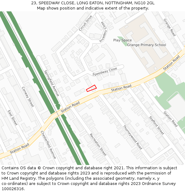23, SPEEDWAY CLOSE, LONG EATON, NOTTINGHAM, NG10 2GL: Location map and indicative extent of plot