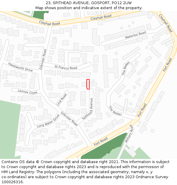 23, SPITHEAD AVENUE, GOSPORT, PO12 2UW: Location map and indicative extent of plot