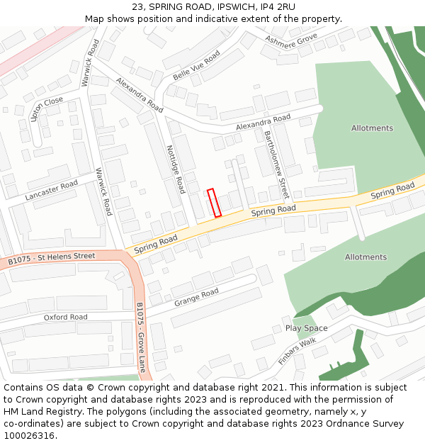 23, SPRING ROAD, IPSWICH, IP4 2RU: Location map and indicative extent of plot