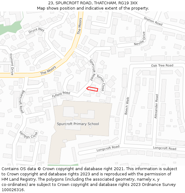 23, SPURCROFT ROAD, THATCHAM, RG19 3XX: Location map and indicative extent of plot