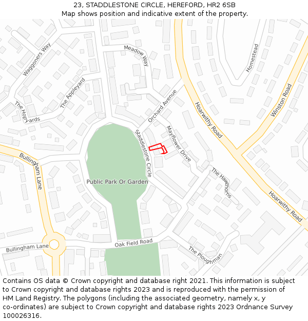 23, STADDLESTONE CIRCLE, HEREFORD, HR2 6SB: Location map and indicative extent of plot