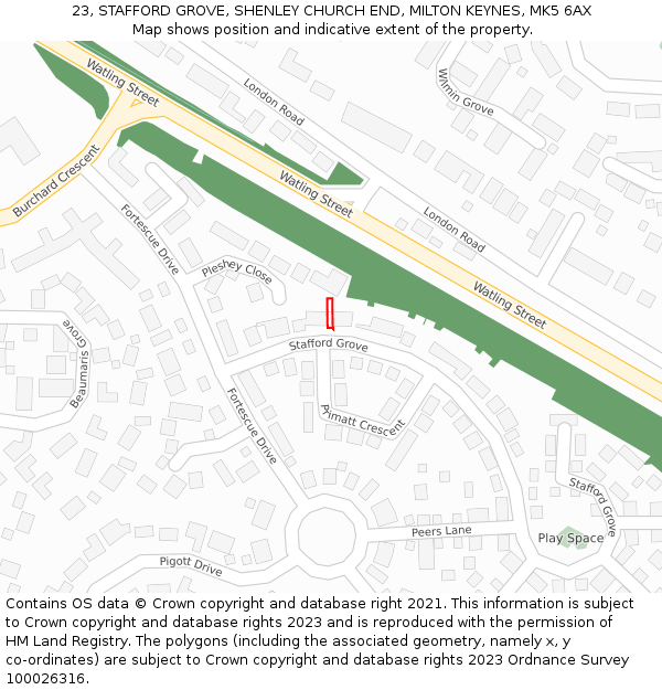 23, STAFFORD GROVE, SHENLEY CHURCH END, MILTON KEYNES, MK5 6AX: Location map and indicative extent of plot