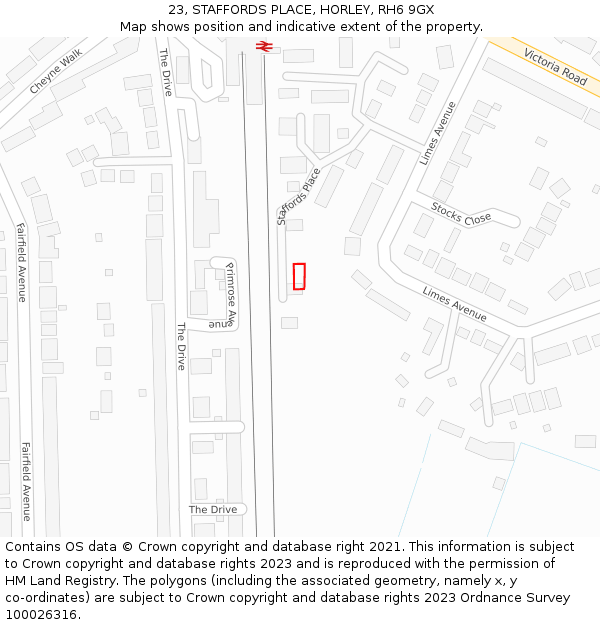 23, STAFFORDS PLACE, HORLEY, RH6 9GX: Location map and indicative extent of plot