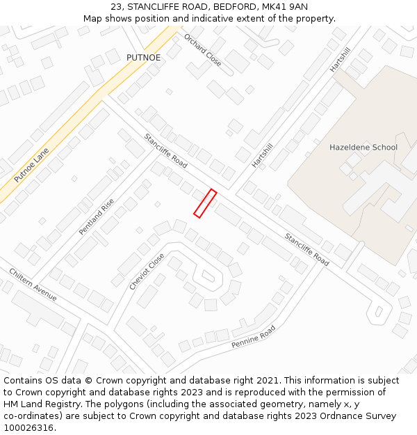 23, STANCLIFFE ROAD, BEDFORD, MK41 9AN: Location map and indicative extent of plot