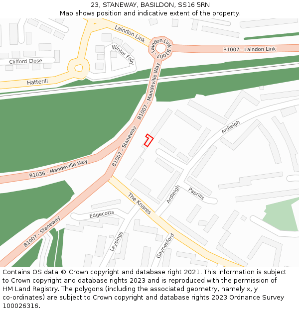 23, STANEWAY, BASILDON, SS16 5RN: Location map and indicative extent of plot