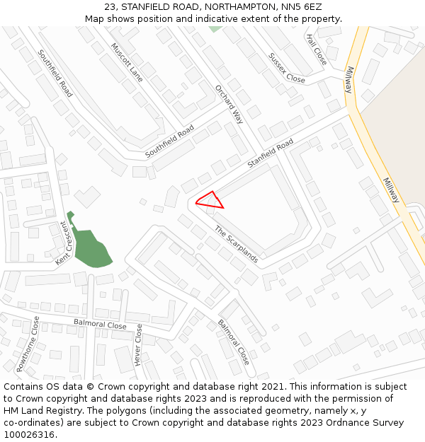 23, STANFIELD ROAD, NORTHAMPTON, NN5 6EZ: Location map and indicative extent of plot