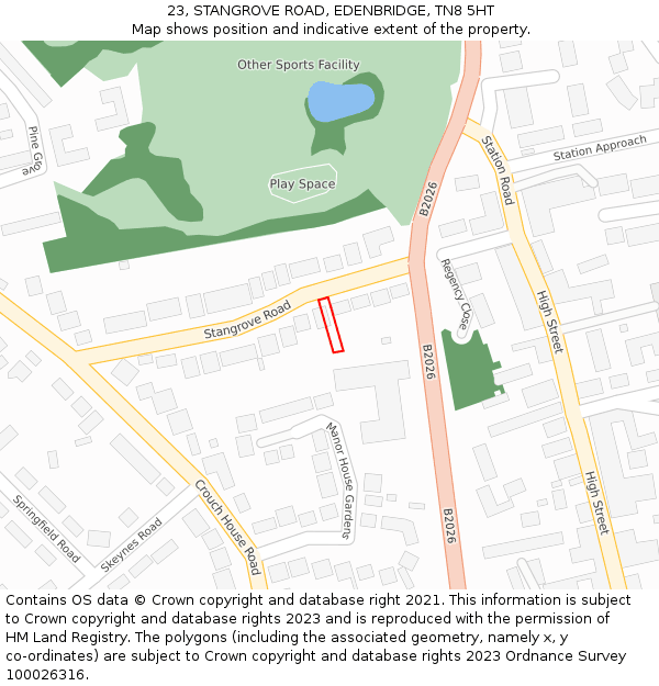 23, STANGROVE ROAD, EDENBRIDGE, TN8 5HT: Location map and indicative extent of plot