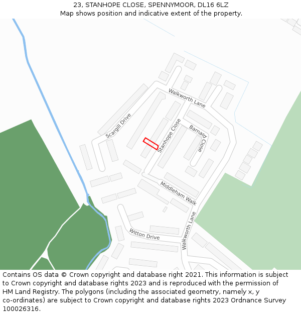 23, STANHOPE CLOSE, SPENNYMOOR, DL16 6LZ: Location map and indicative extent of plot