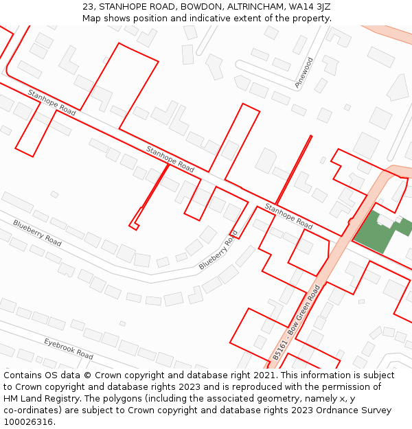 23, STANHOPE ROAD, BOWDON, ALTRINCHAM, WA14 3JZ: Location map and indicative extent of plot