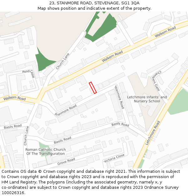 23, STANMORE ROAD, STEVENAGE, SG1 3QA: Location map and indicative extent of plot