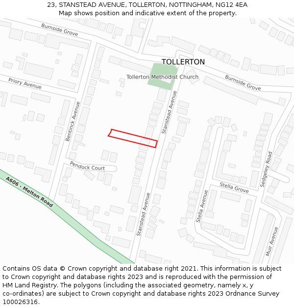 23, STANSTEAD AVENUE, TOLLERTON, NOTTINGHAM, NG12 4EA: Location map and indicative extent of plot