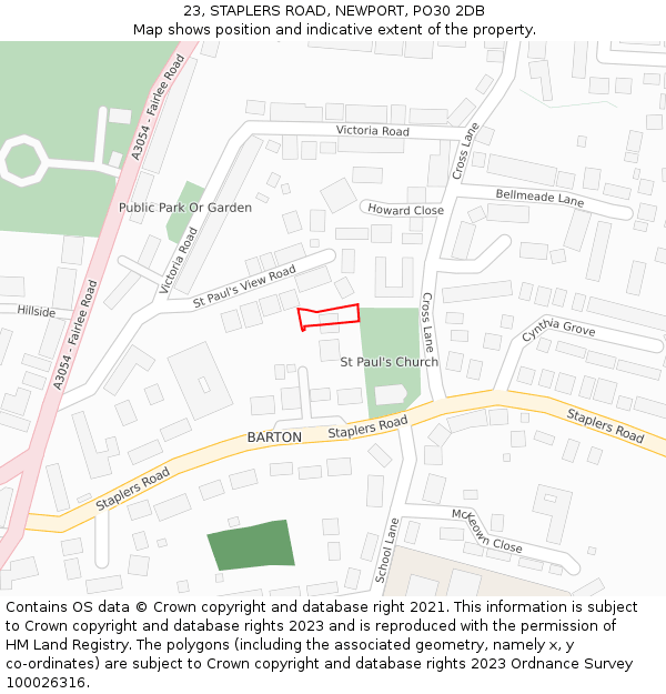 23, STAPLERS ROAD, NEWPORT, PO30 2DB: Location map and indicative extent of plot