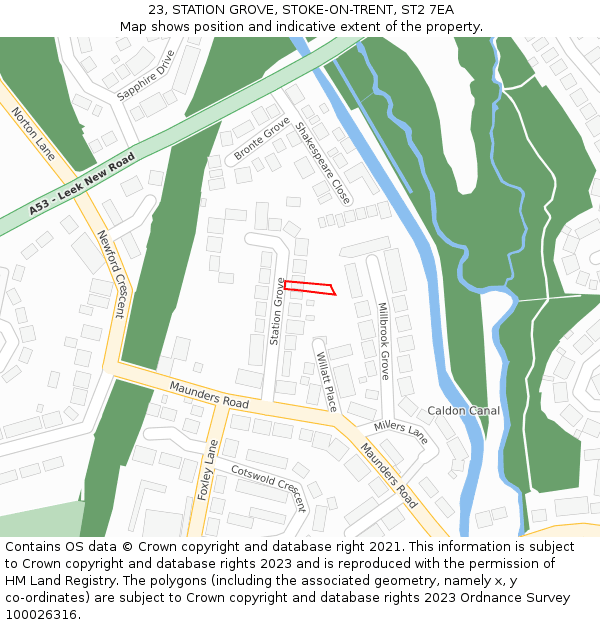 23, STATION GROVE, STOKE-ON-TRENT, ST2 7EA: Location map and indicative extent of plot