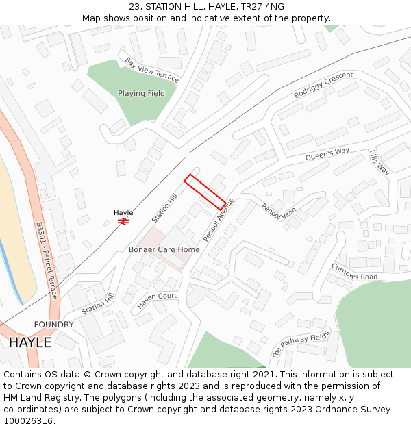 23, STATION HILL, HAYLE, TR27 4NG: Location map and indicative extent of plot