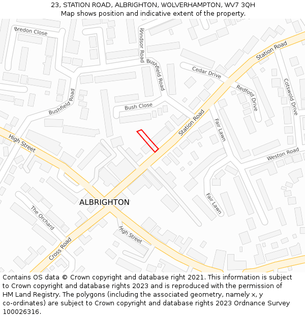 23, STATION ROAD, ALBRIGHTON, WOLVERHAMPTON, WV7 3QH: Location map and indicative extent of plot