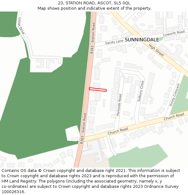 23, STATION ROAD, ASCOT, SL5 0QL: Location map and indicative extent of plot