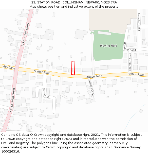 23, STATION ROAD, COLLINGHAM, NEWARK, NG23 7RA: Location map and indicative extent of plot