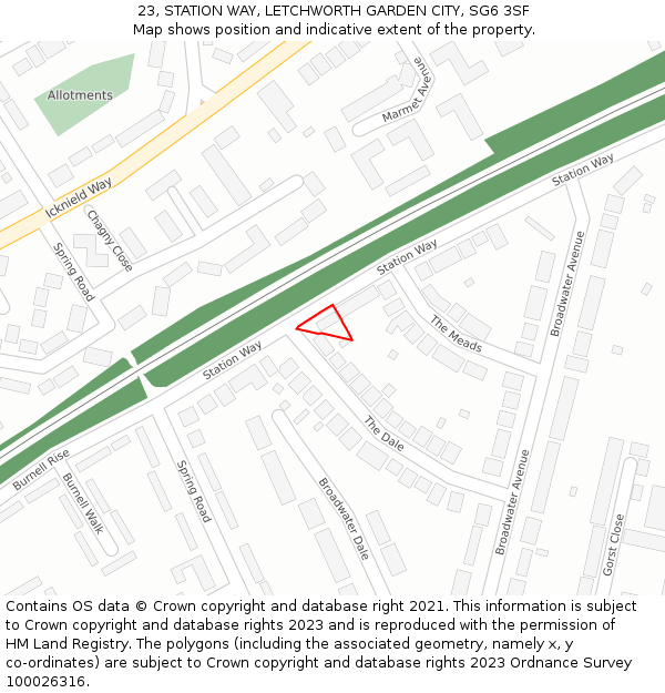 23, STATION WAY, LETCHWORTH GARDEN CITY, SG6 3SF: Location map and indicative extent of plot