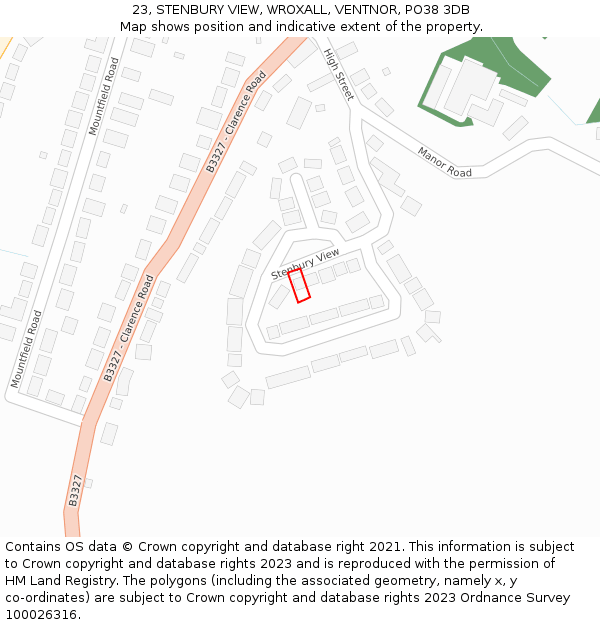 23, STENBURY VIEW, WROXALL, VENTNOR, PO38 3DB: Location map and indicative extent of plot