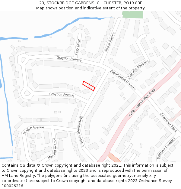 23, STOCKBRIDGE GARDENS, CHICHESTER, PO19 8RE: Location map and indicative extent of plot