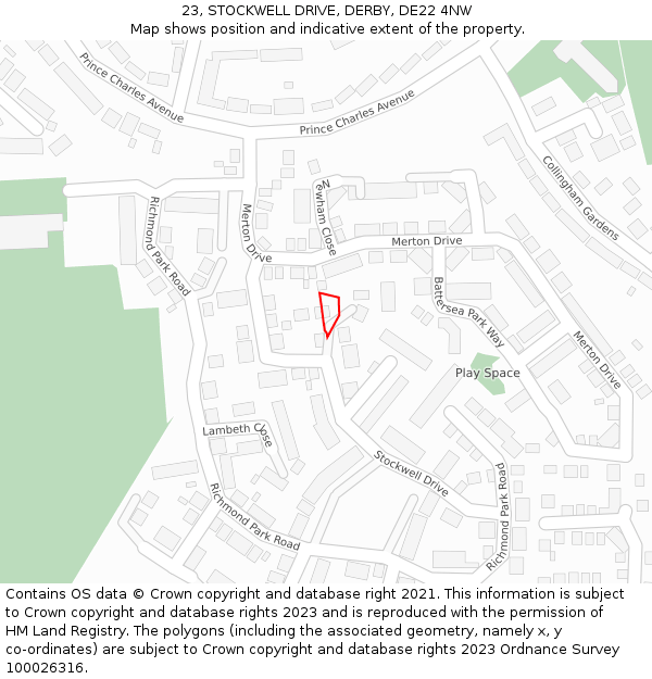 23, STOCKWELL DRIVE, DERBY, DE22 4NW: Location map and indicative extent of plot