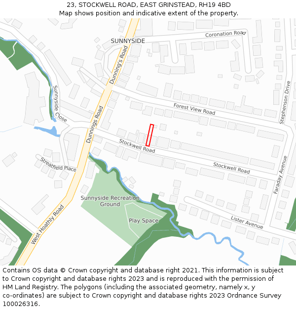 23, STOCKWELL ROAD, EAST GRINSTEAD, RH19 4BD: Location map and indicative extent of plot