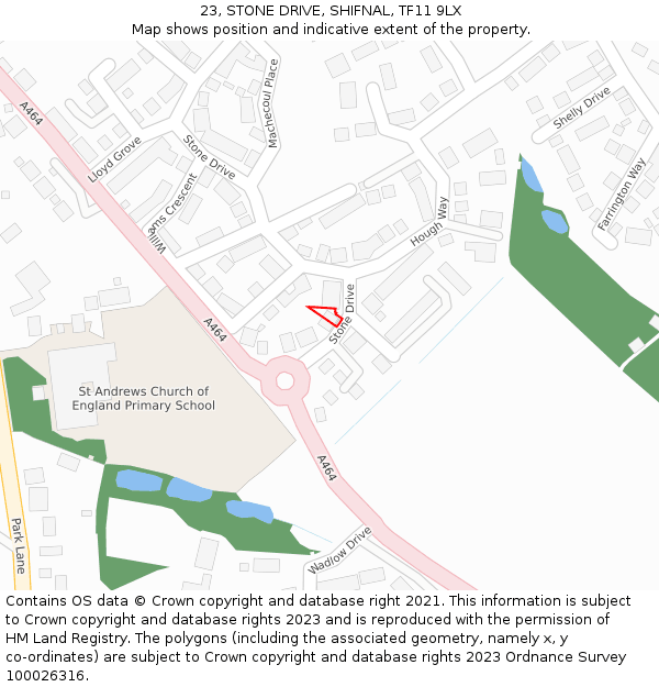 23, STONE DRIVE, SHIFNAL, TF11 9LX: Location map and indicative extent of plot