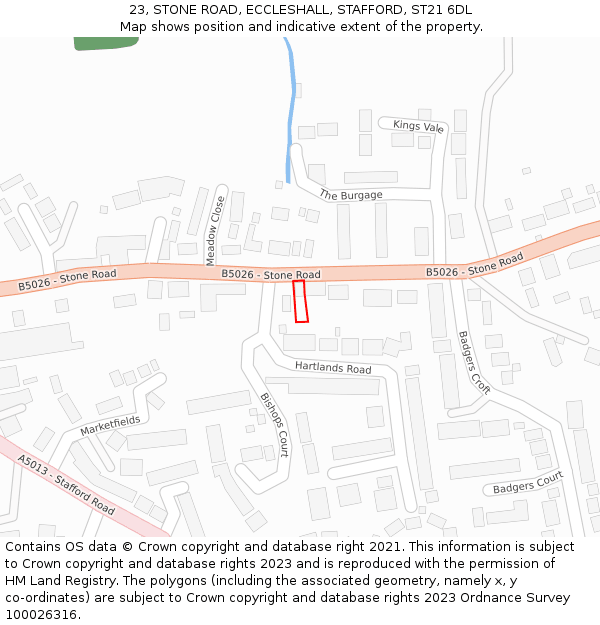 23, STONE ROAD, ECCLESHALL, STAFFORD, ST21 6DL: Location map and indicative extent of plot