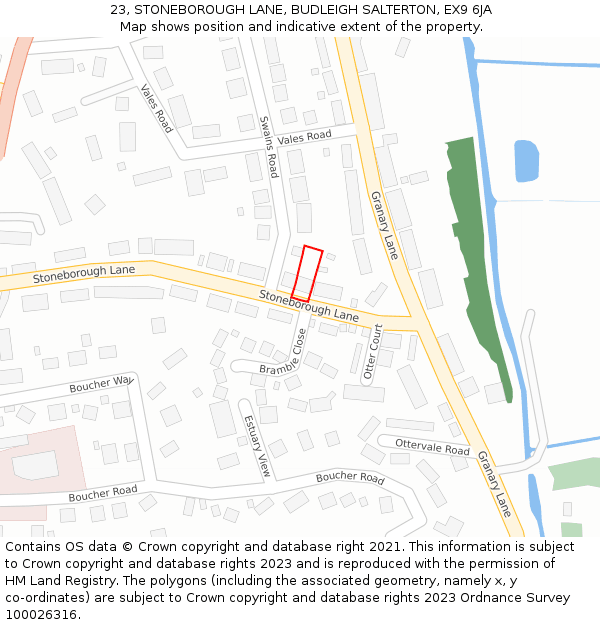 23, STONEBOROUGH LANE, BUDLEIGH SALTERTON, EX9 6JA: Location map and indicative extent of plot