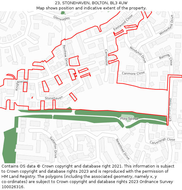 23, STONEHAVEN, BOLTON, BL3 4UW: Location map and indicative extent of plot