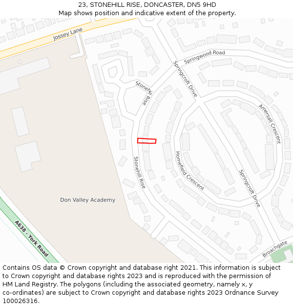 23, STONEHILL RISE, DONCASTER, DN5 9HD: Location map and indicative extent of plot