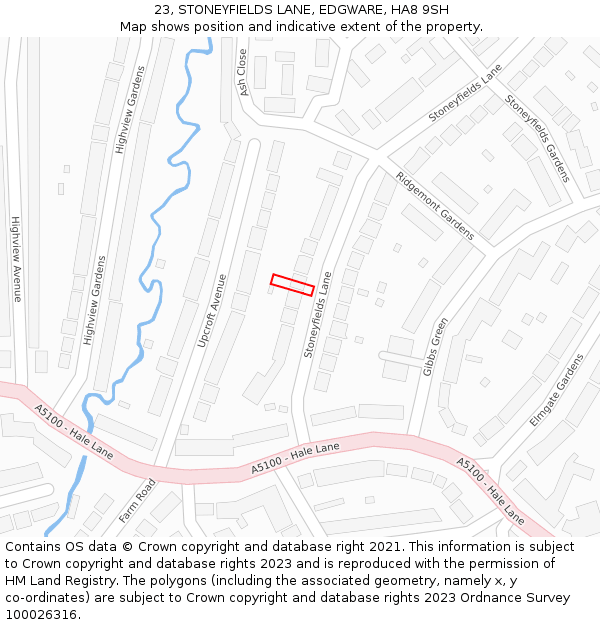 23, STONEYFIELDS LANE, EDGWARE, HA8 9SH: Location map and indicative extent of plot