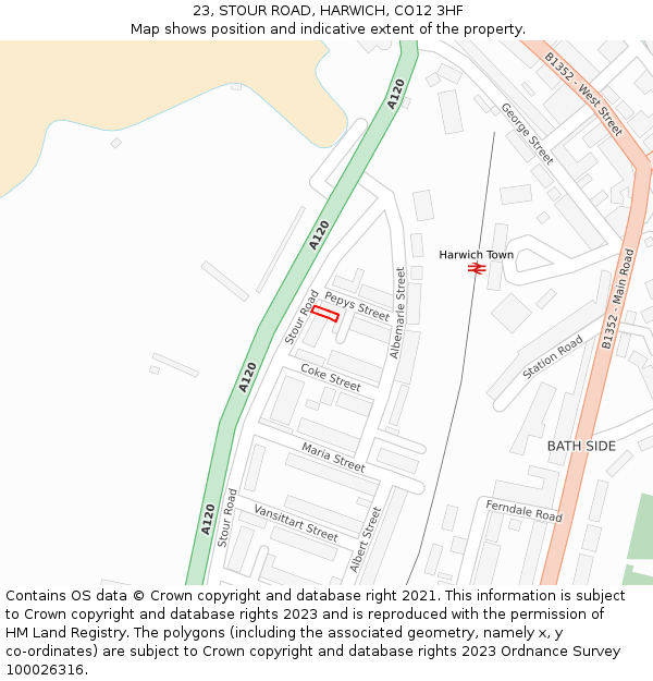 23, STOUR ROAD, HARWICH, CO12 3HF: Location map and indicative extent of plot