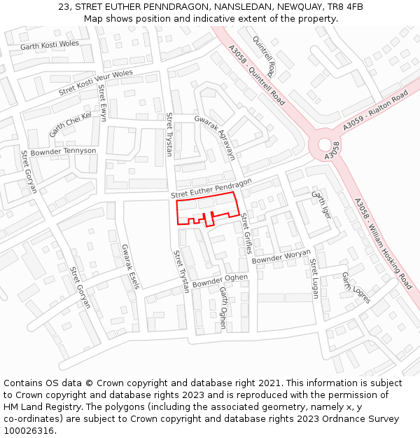 23, STRET EUTHER PENNDRAGON, NANSLEDAN, NEWQUAY, TR8 4FB: Location map and indicative extent of plot