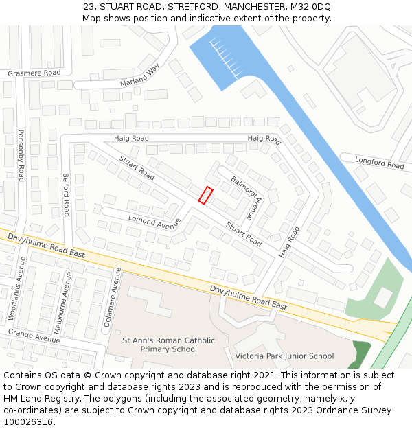 23, STUART ROAD, STRETFORD, MANCHESTER, M32 0DQ: Location map and indicative extent of plot