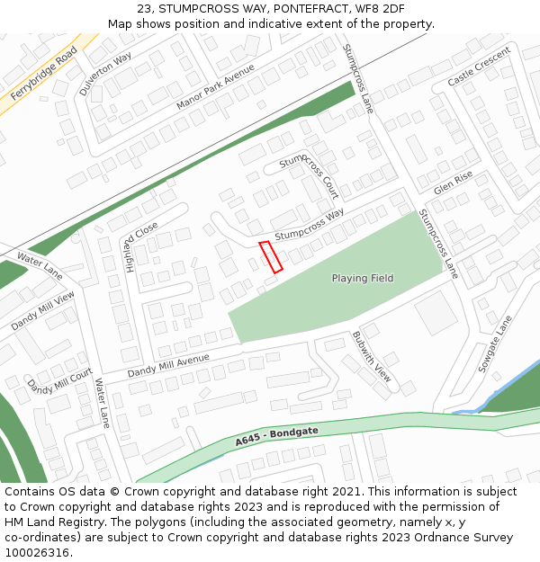 23, STUMPCROSS WAY, PONTEFRACT, WF8 2DF: Location map and indicative extent of plot