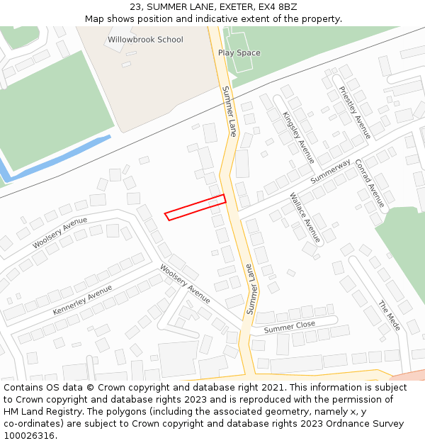 23, SUMMER LANE, EXETER, EX4 8BZ: Location map and indicative extent of plot