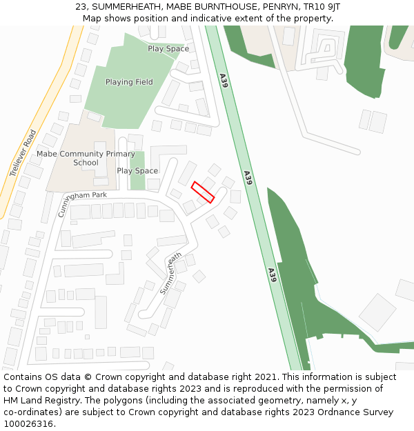 23, SUMMERHEATH, MABE BURNTHOUSE, PENRYN, TR10 9JT: Location map and indicative extent of plot