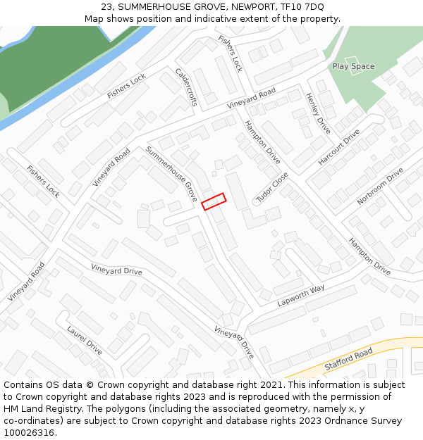 23, SUMMERHOUSE GROVE, NEWPORT, TF10 7DQ: Location map and indicative extent of plot