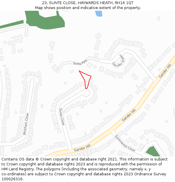 23, SUNTE CLOSE, HAYWARDS HEATH, RH16 1QT: Location map and indicative extent of plot