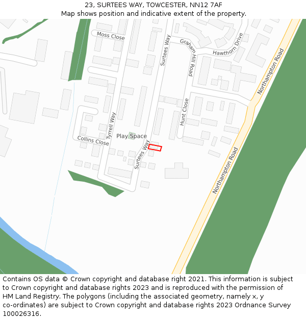 23, SURTEES WAY, TOWCESTER, NN12 7AF: Location map and indicative extent of plot