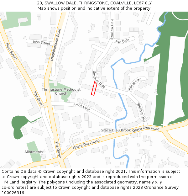 23, SWALLOW DALE, THRINGSTONE, COALVILLE, LE67 8LY: Location map and indicative extent of plot