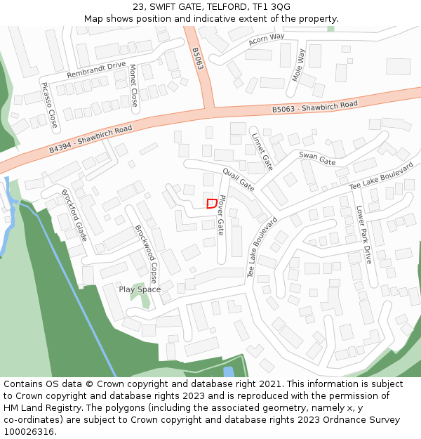 23, SWIFT GATE, TELFORD, TF1 3QG: Location map and indicative extent of plot