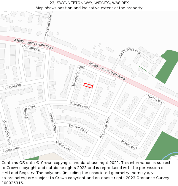 23, SWYNNERTON WAY, WIDNES, WA8 9RX: Location map and indicative extent of plot