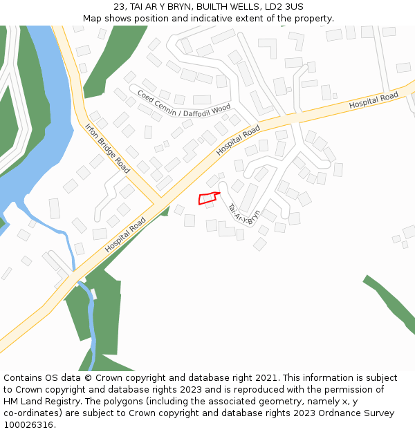 23, TAI AR Y BRYN, BUILTH WELLS, LD2 3US: Location map and indicative extent of plot